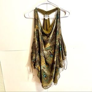 New: Haute Hippie peacock print cold shoulder top